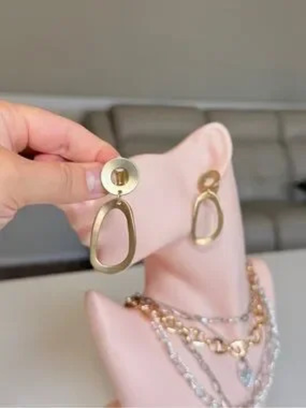 Gold Tone Open Oval Drop Earrings | Clip-on